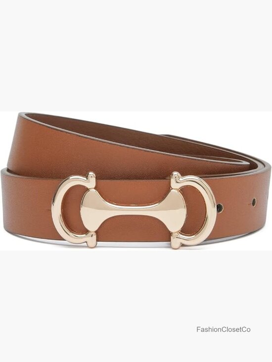 Skinny Faux Leather Belt with Gold Buckle - 1.1 Inch Wide